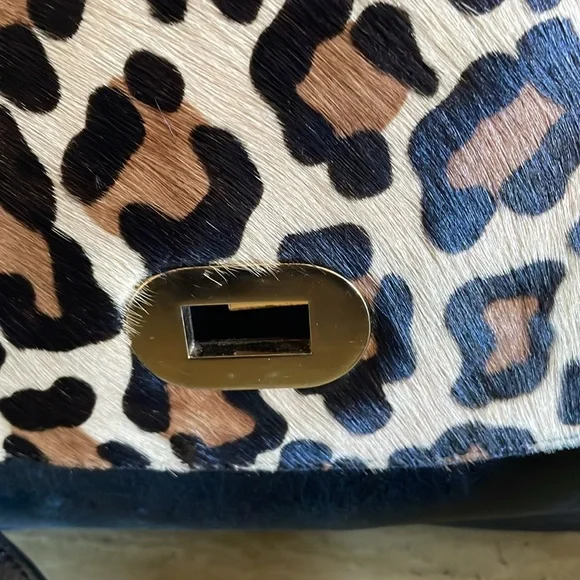 Leopard Print and Black Leather Shoulder Bag. Badgley Mischka Coralie Calfhair. - Picture 4 of 13